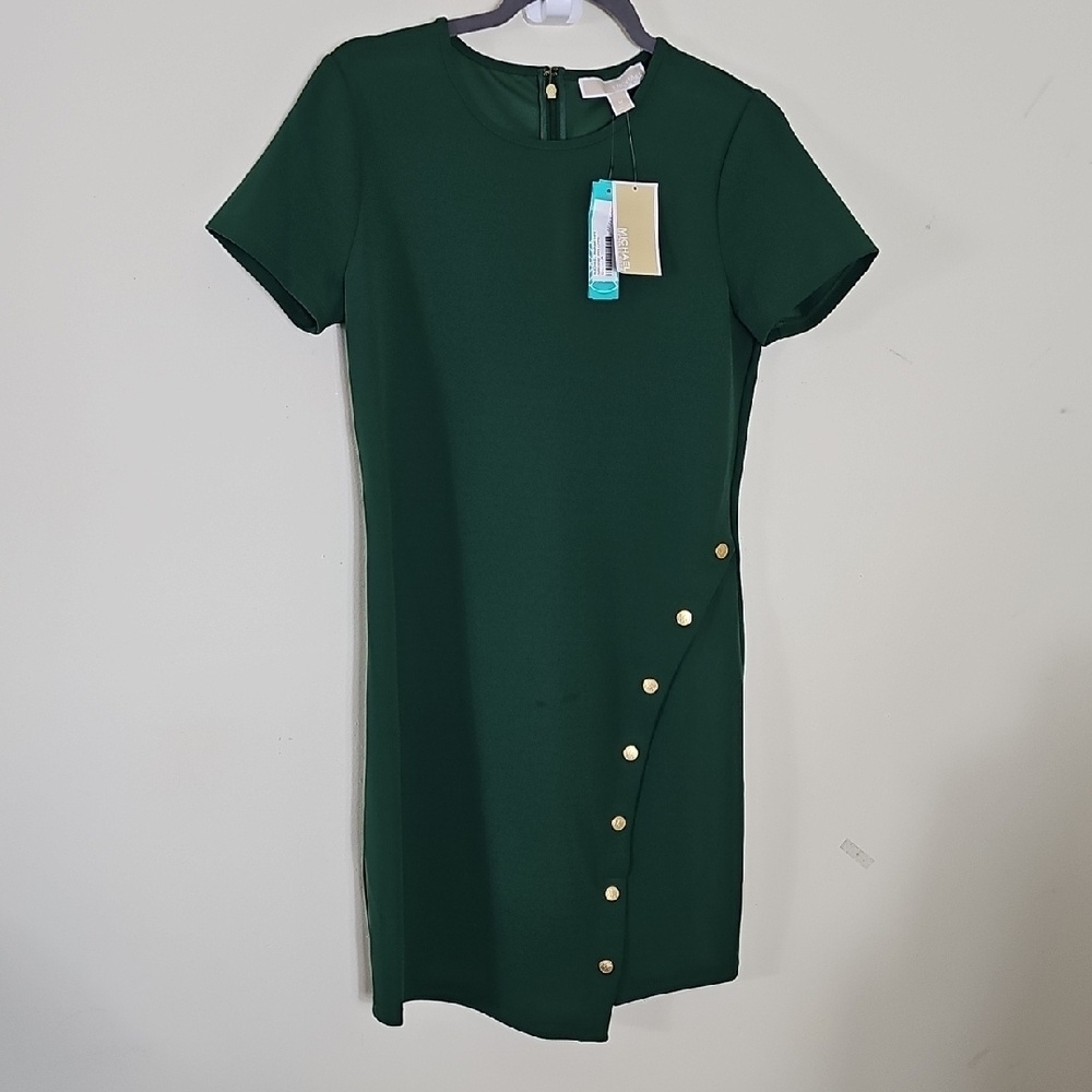 Michael Kors Green Mini Dress with Gold Accents